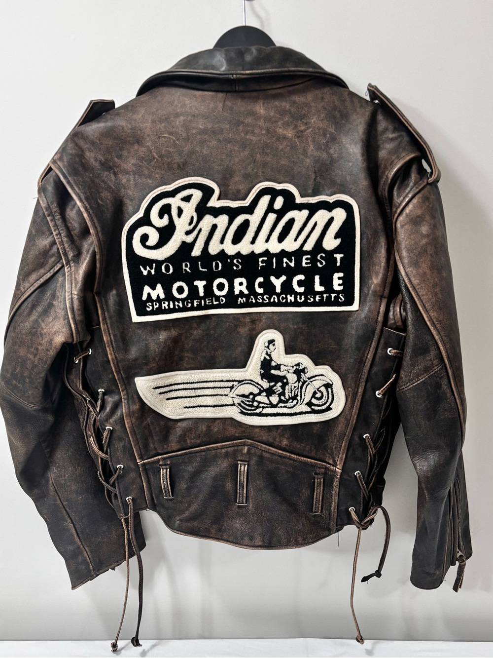 90’s Vintage Indian Motorcycle Distressed Leather Motorcycle Jacket – Size L